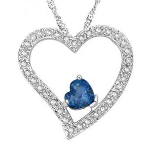 Diamond and Blue Topaz Heart Necklace